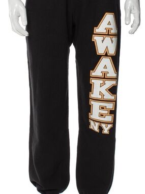 Awake NY Black Sweatpants with White and Gold Side Logo